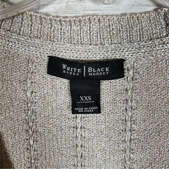 White House Black Market Silver Metallic Ecru Shimmer Sweater Jacket XXS 4/6 - Picture 3 of 8